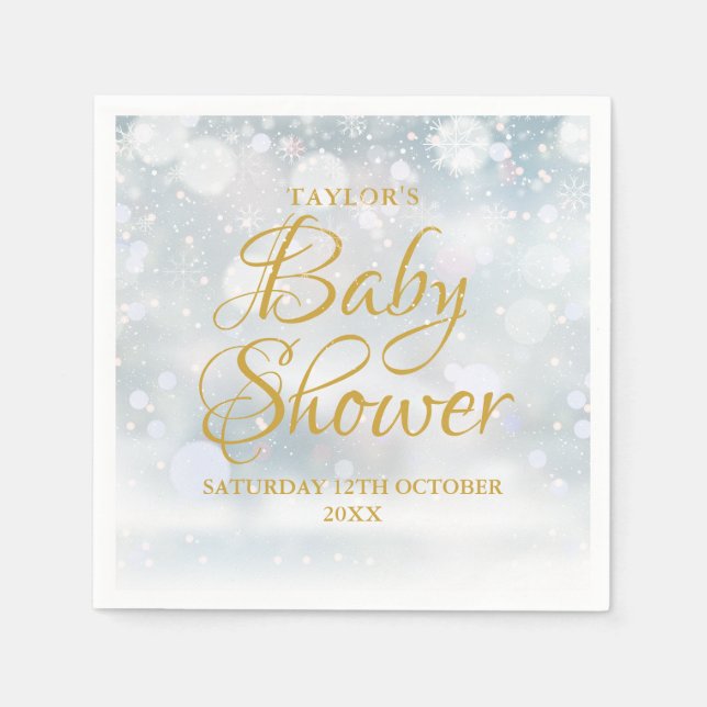 Första snöflingor Vinter Baby Shower / Sprinkle Pappersservett (Framsidan)