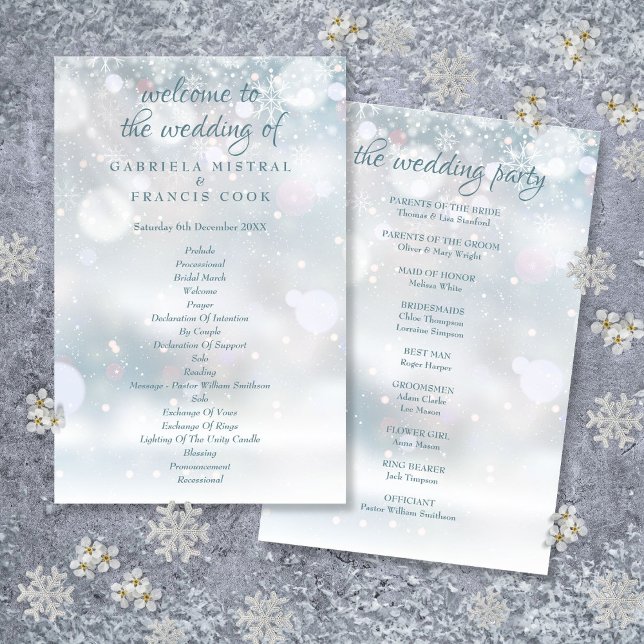 Första snöflingor Vinter Bröllopsprogram (First Snowflakes Winter Wedding Program)