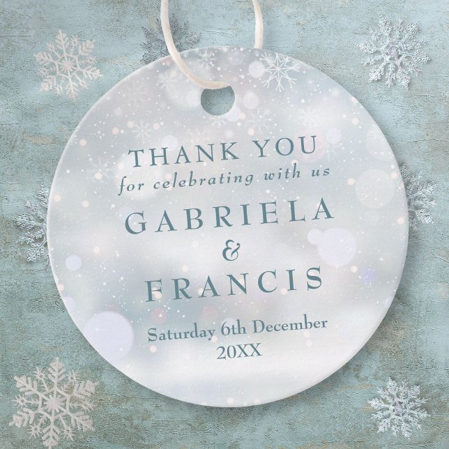 Första snöflingor Vinterbröllop Tack Gåvor Etiketter (First Snowflakes Winter Wedding Thank You Favor Tags)