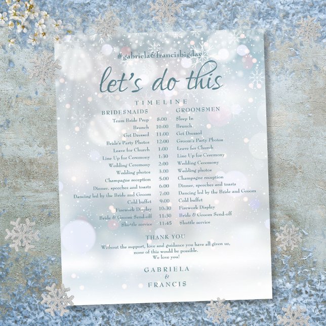 Första snöflingor Vinterbröllopsschema Tidslinje (First Snowflakes Winter Wedding Schedule Timeline)
