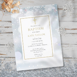 Första Snöflingor Winter Baptism Christening Inbjudan Vykort