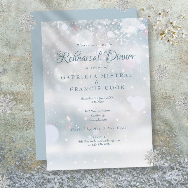 Första snöflingorna Bröllopsrepetition Middag Inbjudningar (First Snowflakes Wedding Rehearsal Dinner Invitation)
