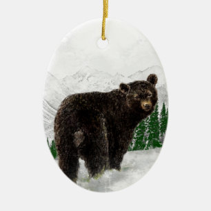 Första Snowfall Black Bear Mountain Wilderness Julgransprydnad Keramik