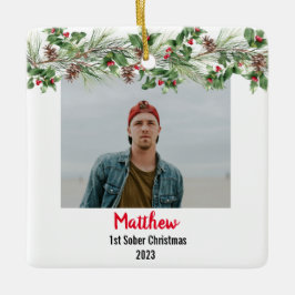 Första sober-julen - minimalt foto julgransprydnad keramik