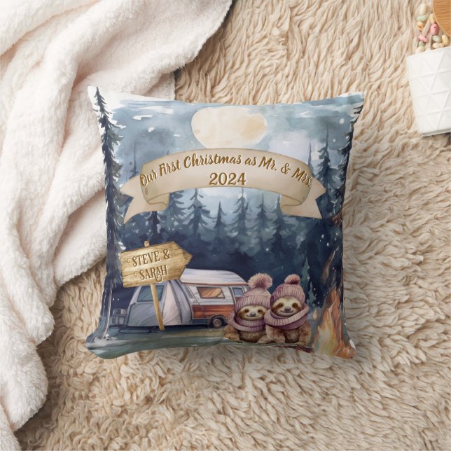 Första söta jul nygifta minnessmycke ornament kudde (Filt)