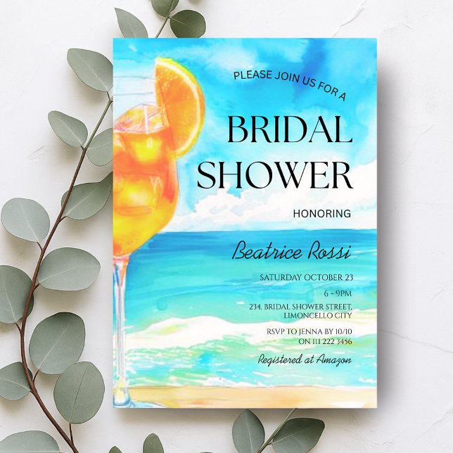 Första Spritz Amalfi Beach Cocktail-Möhippan Inbjudningar (First Spritz Amalfi Beach Cocktail Bridal Shower Invitation)