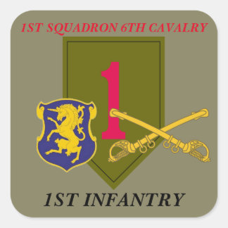 FÖRSTA SQUADRON 6E CAVALRY 1ST INFANTRY STICKARE FYRKANTIGT KLISTERMÄRKE