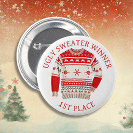 Första Ställe Ugly Sweater Winner | Lustig jul Knapp