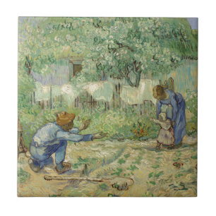 Första steg efter Millet av Vincent Van Gogh Kakelplatta