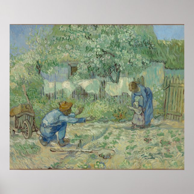Första steget, efter Millet av Vincent Van Gogh Poster (Framsidan)