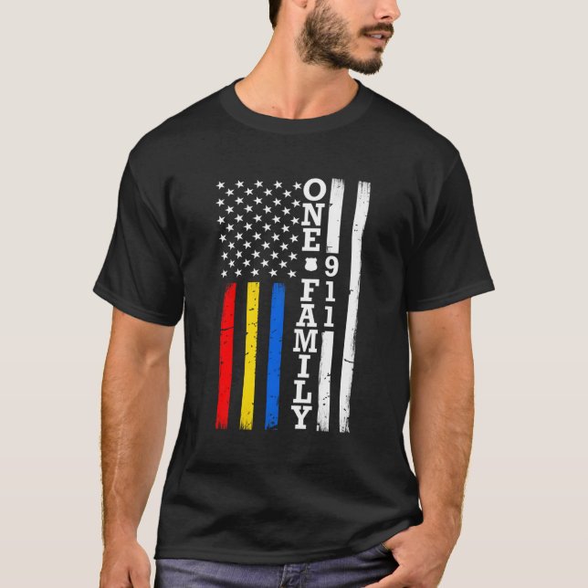 Första svararen Thin Red Guld Blue Line Flagga T Shirt (Framsida)