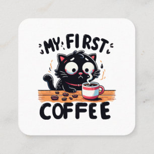 Första svarta kaffeäventyret fyrkantigt visitkort