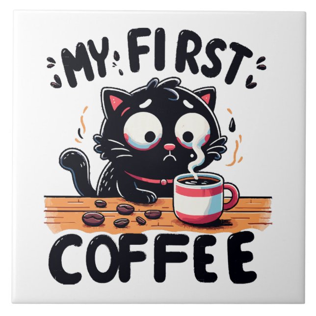 Första svarta kaffet Äventyr Kakelplatta (Framsidan)