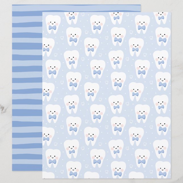 Första Tand Pojke Dubbelsidigt Scrapbookingpapper (Fram/baksida)