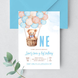 Första Teddybjörn Pojke Boho 1-årsdag Inbjudningar