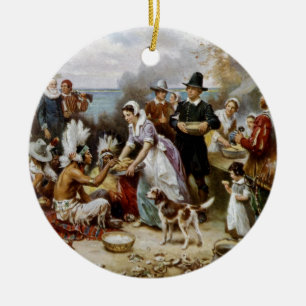 Första thanksgiving julgransprydnad keramik