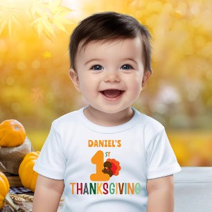 Första Thanksgiving Kalkon Namn Roligt för Barn T Shirt