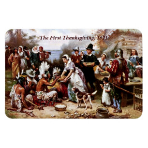 Första Thanksgivingen, 1621. Fin konst Magnet