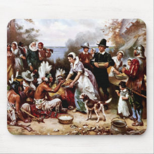 Första Thanksgivingen, 1621. Fin konst Musmatta