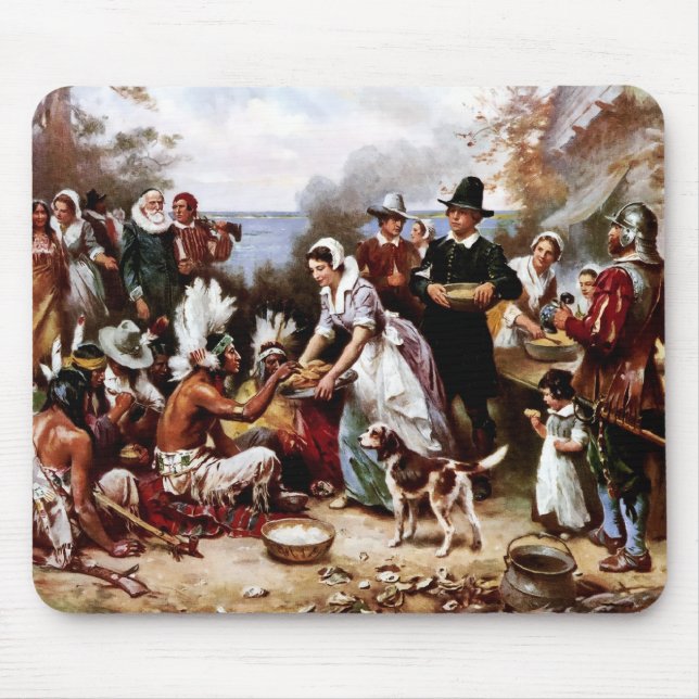 Första Thanksgivingen, 1621. Fin konst Musmatta (Framsidan)