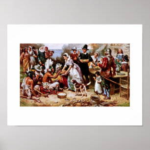 Första Thanksgivingen, 1621. Fin konst Poster