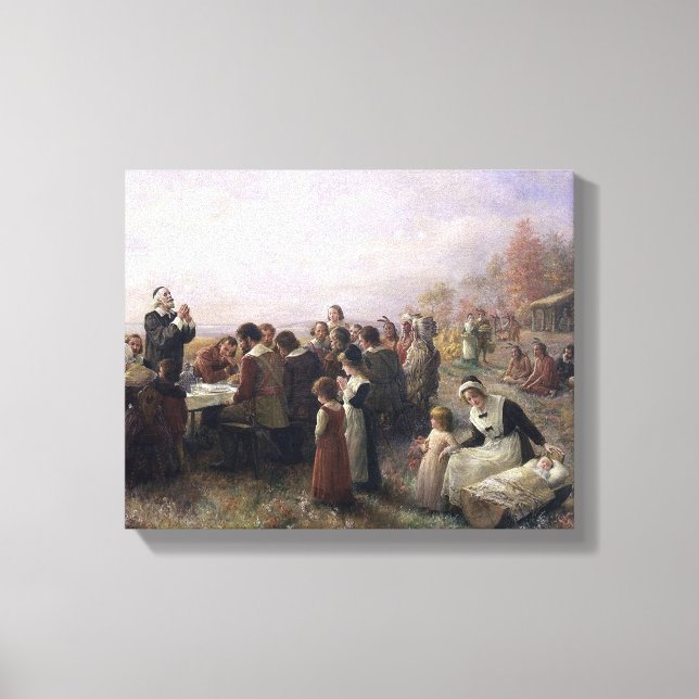 Första Thanksgivingen i Plymouth by Brownscombe Canvastryck (Framsida)