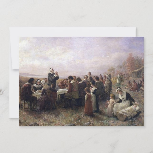 Första Thanksgivingen i Plymouth by Brownscombe Julkort (Framsida)
