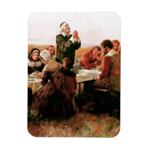 Första Thanksgivingen i Plymouth. Fin konst Magnet