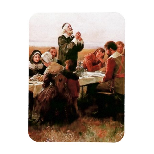 Första Thanksgivingen i Plymouth. Fin konst Magnet (Vertikal)