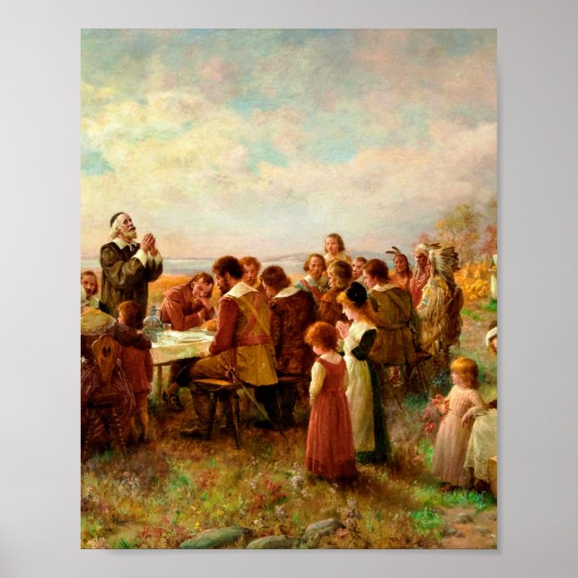 Första Thanksgivingen på Plymouth Jennie Brownscom Poster (Framsidan)