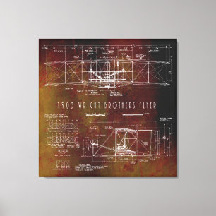 Första till Fly Wright Bros Airplan Blueprint 1903 Canvastryck