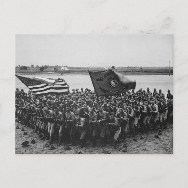 Första till kampen - USA:s marinsoldater - 1918 Vykort (Framsida)