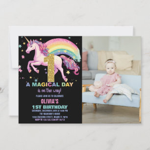 Första Unicorn Birthday-inbjudan, svart i bild Inbjudningar