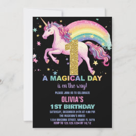 Första Unicorn Birthday-inbjudan svart Inbjudningar