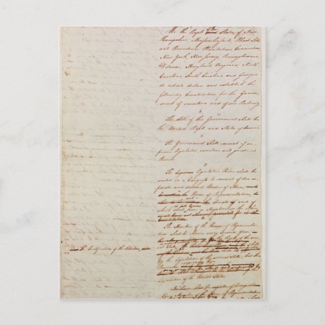 Första utkastet till konstitution för Förenta stat Vykort (Framsida)