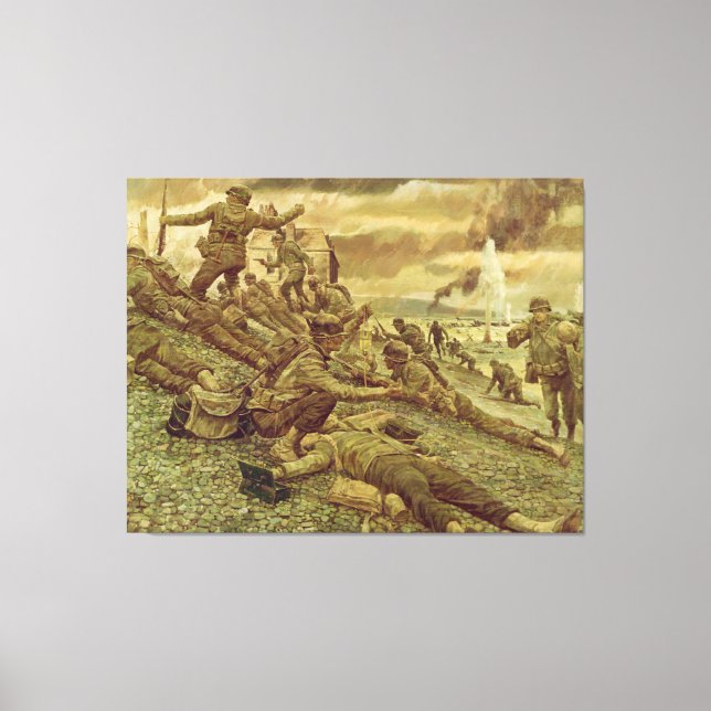 Första vågen i Omaha av Ken Riley Världskrig II Canvastryck (Framsida)