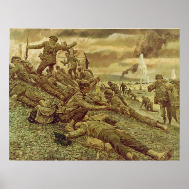 Första vågen i Omaha av Ken Riley Världskrig II Poster (Framsidan)