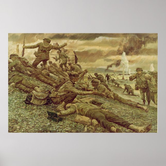 Första vågen vid Omaha av Ken Riley Print Poster (Framsidan)