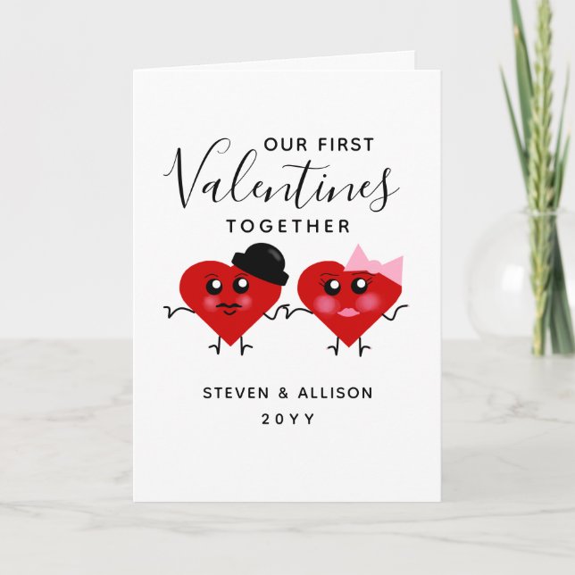 Första Valentines day tillsammans med ynka röda hj Helgkort (Framsida)