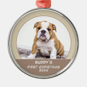 Första valp jul personlig husdjur foto julgransprydnad metall