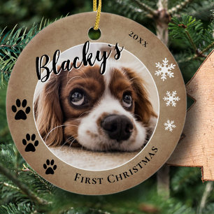 Första Valp Jul Rustik Hund Namn Foto Julgransprydnad Keramik