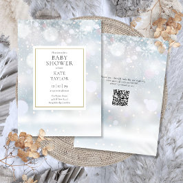 Första vinter snöflingor QR-kod baby shower Inbjudningar