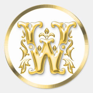 Första W Round Sticker i Guld Runt Klistermärke