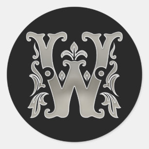 Första W Round Sticker i silver Runt Klistermärke
