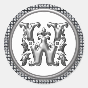 Första W Round Sticker i Silver Runt Klistermärke