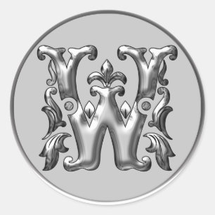 Första W Round Sticker i silver Runt Klistermärke