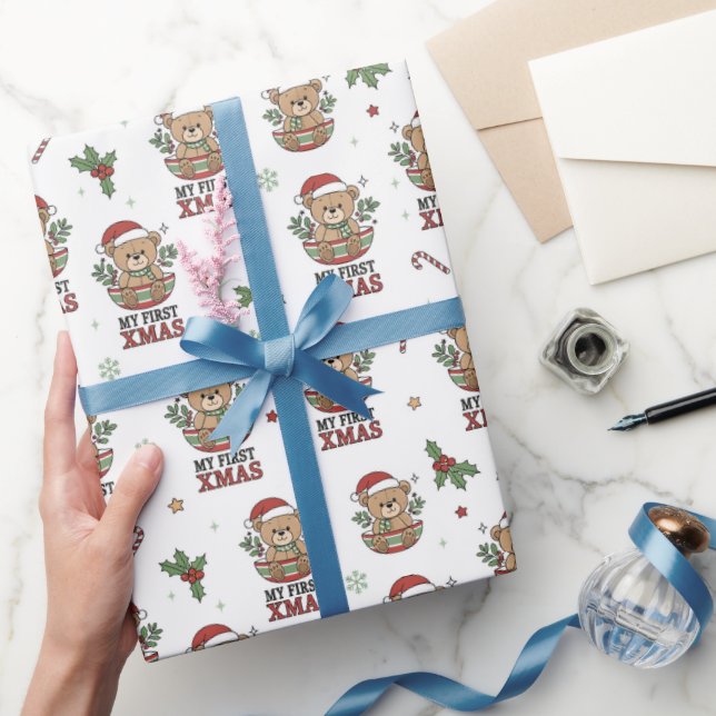 Första Xmas Teddybjörnsgåva  Presentpapper (Gifting)