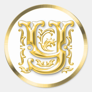 Första Y Round Sticker i Guld Runt Klistermärke