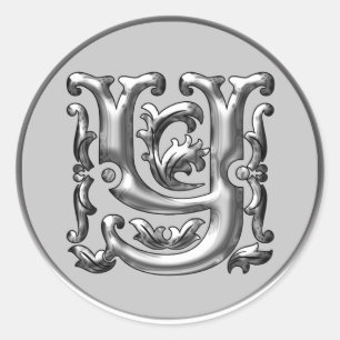 Första Y Round Sticker i silver Runt Klistermärke
