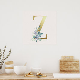 Första Z Golden and Blue Blommigt Monogram Poster
